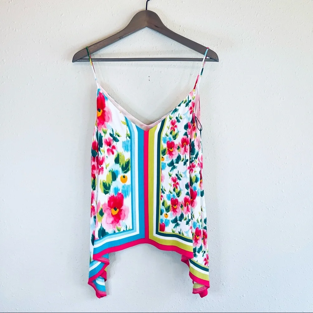 Zara Floral Print Asymmetrical Spaghetti Strap Top Size Medium NWT - Picture 2 of 9